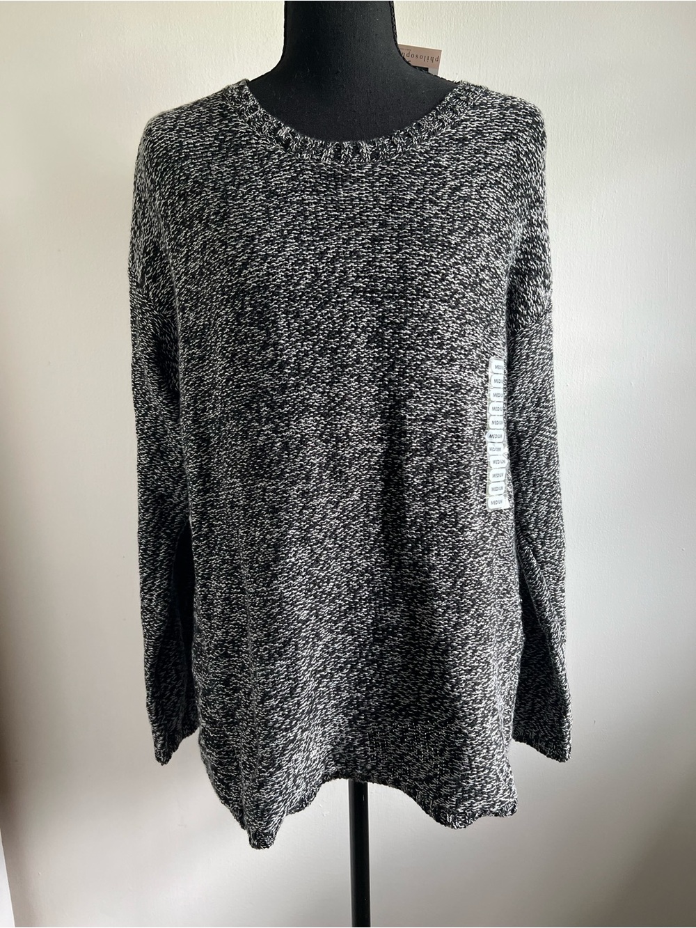 Philosophy Black & White Marled Crewneck Sweater